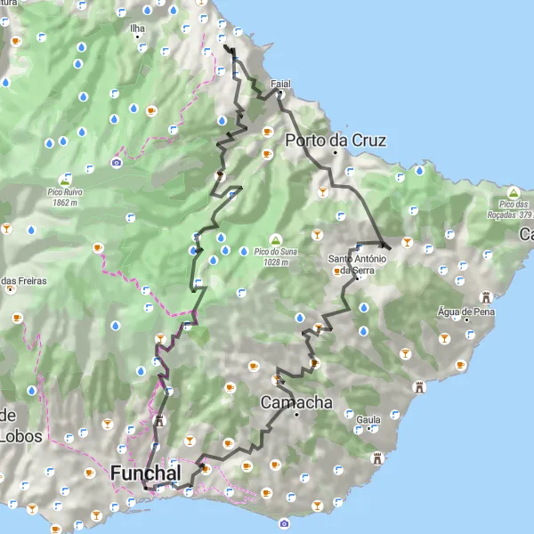 Miniatura do mapa de inspiração para ciclismo "Circuito Costeiro de São Roque" em Região Autónoma da Madeira, Portugal. Gerado pelo planejador de rotas de ciclismo Tarmacs.app