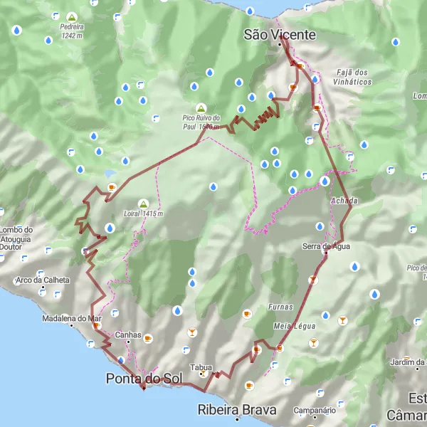 Miniatura do mapa de inspiração para ciclismo "Caminho dos Aventureiros" em Região Autónoma da Madeira, Portugal. Gerado pelo planejador de rotas de ciclismo Tarmacs.app