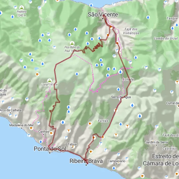 Miniatura do mapa de inspiração para ciclismo "Trilho de Gravel Ribeira Brava" em Região Autónoma da Madeira, Portugal. Gerado pelo planejador de rotas de ciclismo Tarmacs.app