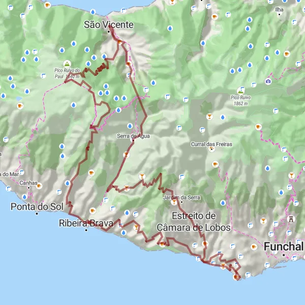 Miniatura do mapa de inspiração para ciclismo "Explorando as Montanhas de Gravel da Madeira" em Região Autónoma da Madeira, Portugal. Gerado pelo planejador de rotas de ciclismo Tarmacs.app