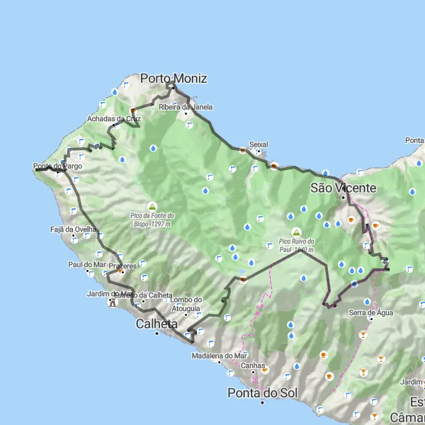 Miniatura do mapa de inspiração para ciclismo "Caminho das Montanhas" em Região Autónoma da Madeira, Portugal. Gerado pelo planejador de rotas de ciclismo Tarmacs.app