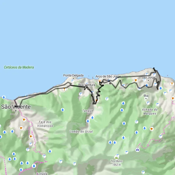Miniatura do mapa de inspiração para ciclismo "A Essência da Natureza Madeirense" em Região Autónoma da Madeira, Portugal. Gerado pelo planejador de rotas de ciclismo Tarmacs.app