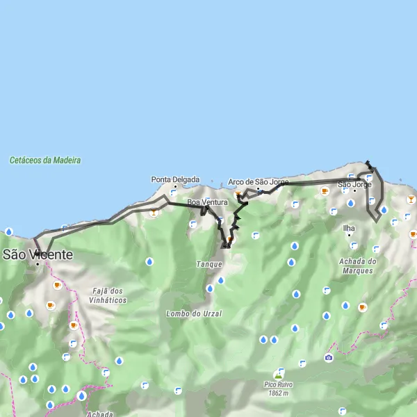Miniatura do mapa de inspiração para ciclismo "A Costa Norte da Madeira em Miniatura" em Região Autónoma da Madeira, Portugal. Gerado pelo planejador de rotas de ciclismo Tarmacs.app