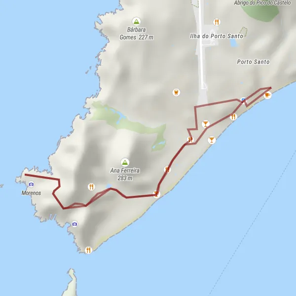 Miniatura do mapa de inspiração para ciclismo "Trilho de Porto Santo" em Região Autónoma da Madeira, Portugal. Gerado pelo planejador de rotas de ciclismo Tarmacs.app