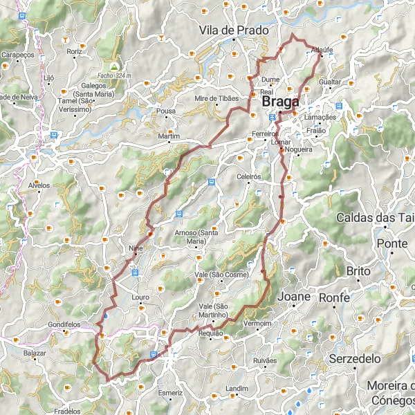 Miniatura do mapa de inspiração para ciclismo "Descobertas em Terrenos Diversificados" em Norte, Portugal. Gerado pelo planejador de rotas de ciclismo Tarmacs.app