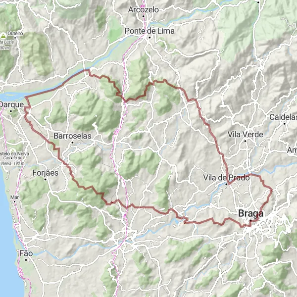 Miniatura do mapa de inspiração para ciclismo "Aventura Pelos Caminhos de Pedroso" em Norte, Portugal. Gerado pelo planejador de rotas de ciclismo Tarmacs.app