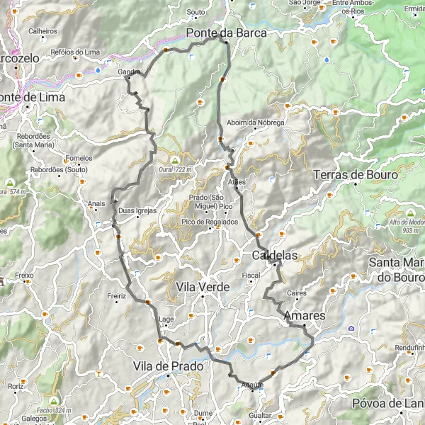 Miniatura do mapa de inspiração para ciclismo "Rota de Ciclismo Rodoviário da Região" em Norte, Portugal. Gerado pelo planejador de rotas de ciclismo Tarmacs.app