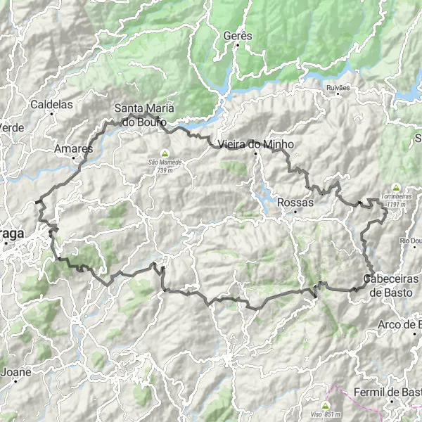 Miniatura do mapa de inspiração para ciclismo "Caminho das Montanhas Norteñas" em Norte, Portugal. Gerado pelo planejador de rotas de ciclismo Tarmacs.app