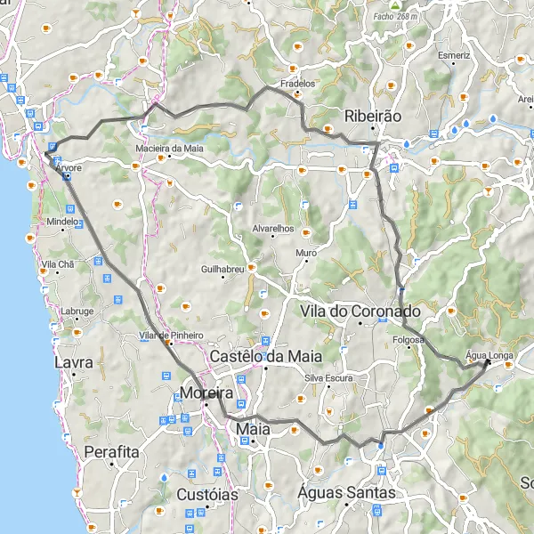 Map miniature of "Água Longa Road Adventure" cycling inspiration in Norte, Portugal. Generated by Tarmacs.app cycling route planner