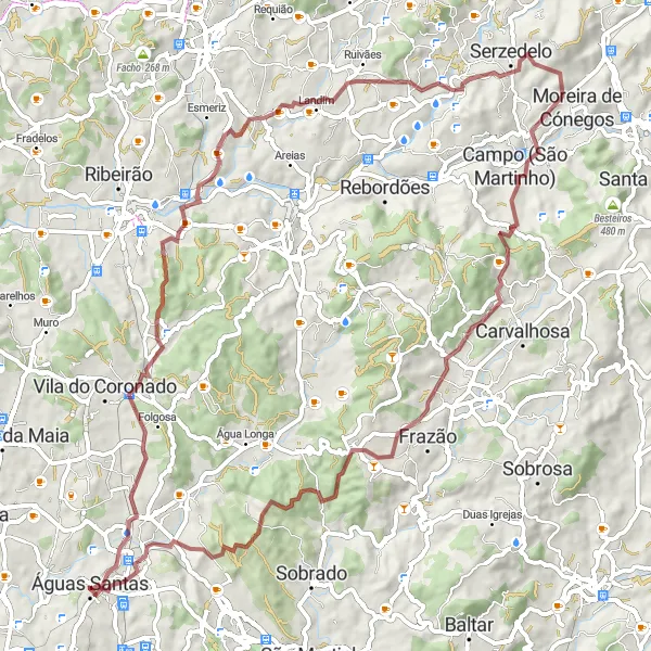 Miniatura do mapa de inspiração para ciclismo "Desafio pelas colinas" em Norte, Portugal. Gerado pelo planejador de rotas de ciclismo Tarmacs.app