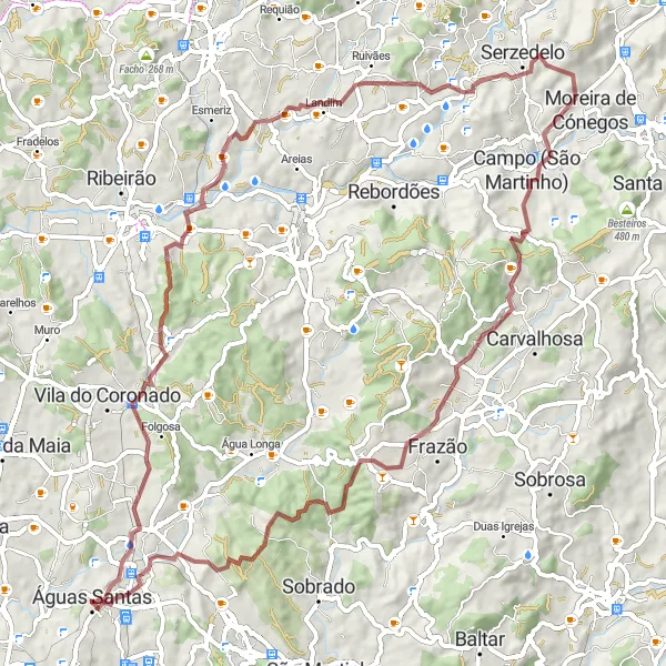 Map miniature of "Águas Santas to São Pedro Fins Gravel Route" cycling inspiration in Norte, Portugal. Generated by Tarmacs.app cycling route planner