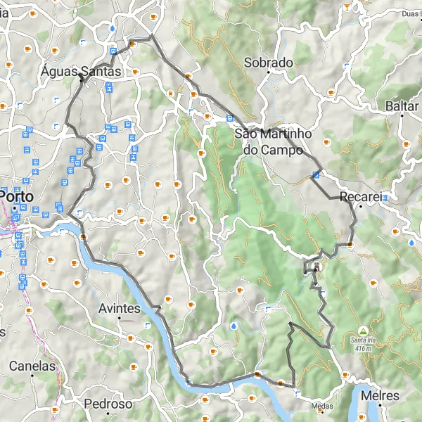 Miniatura do mapa de inspiração para ciclismo "Rota das Colinas Verdes" em Norte, Portugal. Gerado pelo planejador de rotas de ciclismo Tarmacs.app