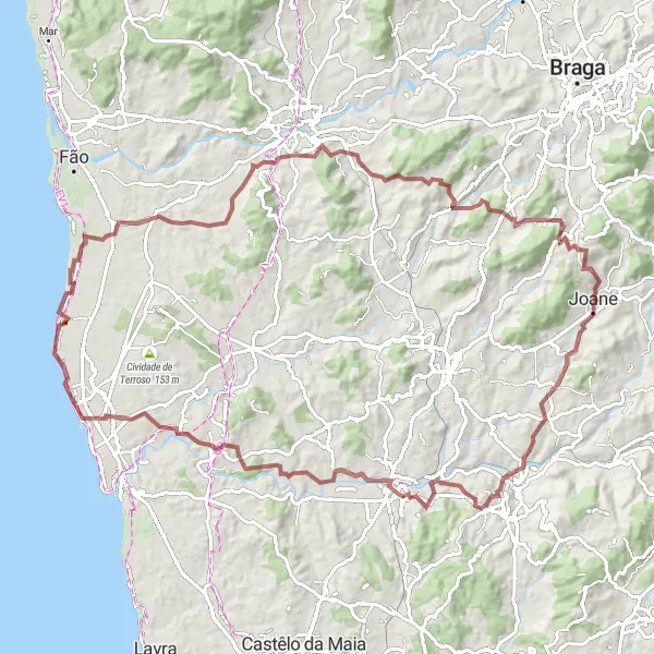 Miniatura do mapa de inspiração para ciclismo "Rota de Ciclismo Barqueiros-Várzea-Bandeira-Airão (Santa Maria)-Ruivães-São Martinho-Póvoa de Varzim" em Norte, Portugal. Gerado pelo planejador de rotas de ciclismo Tarmacs.app