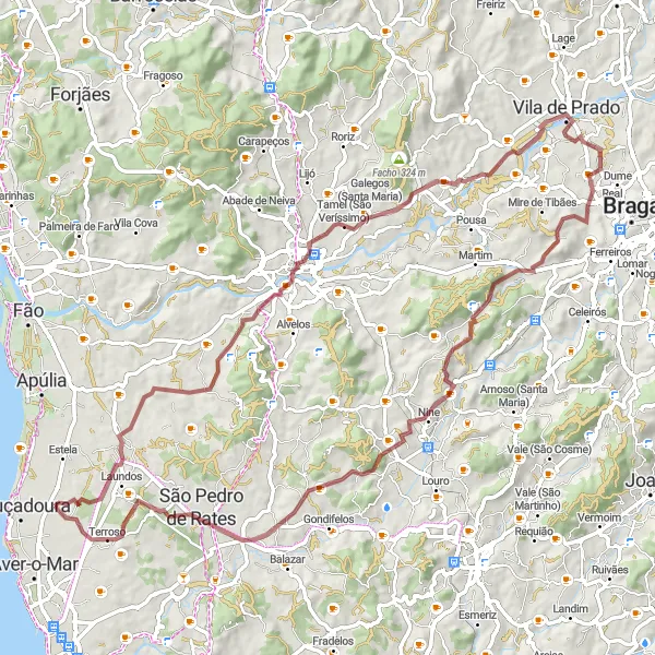 Miniatura do mapa de inspiração para ciclismo "Rota de Navais para Cividade de Terroso" em Norte, Portugal. Gerado pelo planejador de rotas de ciclismo Tarmacs.app