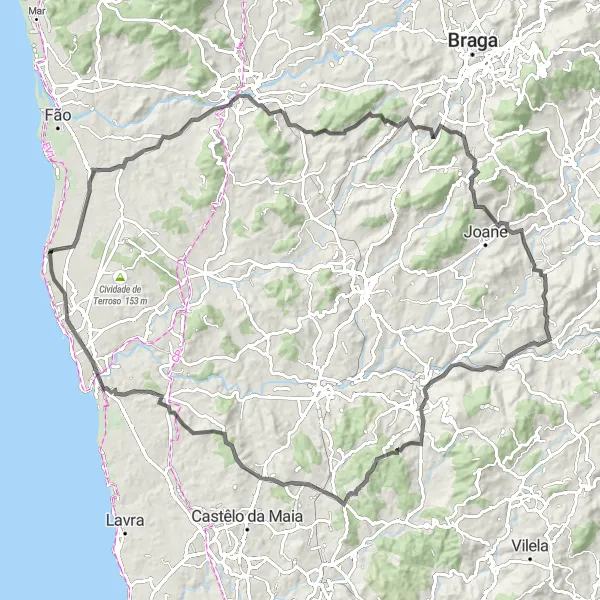 Miniatura do mapa de inspiração para ciclismo "Rota de Gilmonde para Póvoa de Varzim" em Norte, Portugal. Gerado pelo planejador de rotas de ciclismo Tarmacs.app