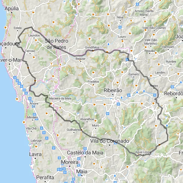Miniatura do mapa de inspiração para ciclismo "Rota das Areias para Amorim" em Norte, Portugal. Gerado pelo planejador de rotas de ciclismo Tarmacs.app