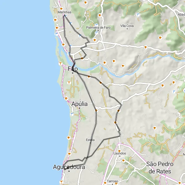 Miniatura do mapa de inspiração para ciclismo "Circuito de Ciclismo Estela-Gandra-Barqueiros" em Norte, Portugal. Gerado pelo planejador de rotas de ciclismo Tarmacs.app
