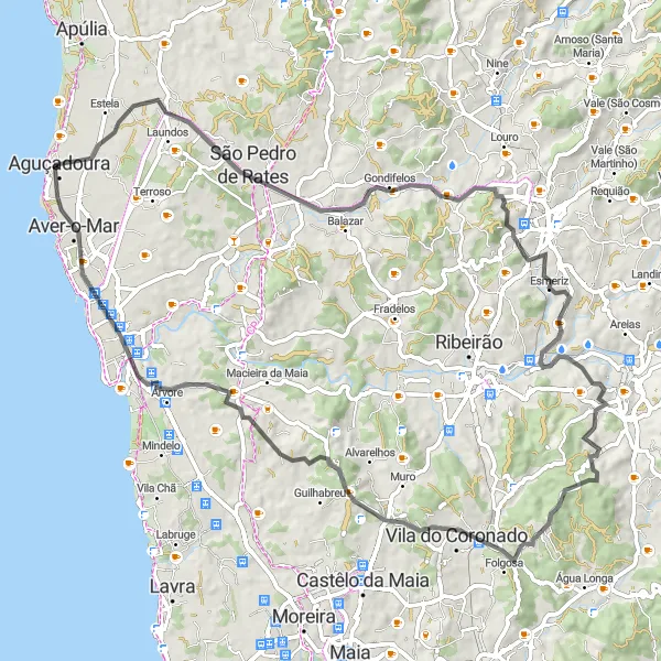 Miniatura do mapa de inspiração para ciclismo "Caminho dos Ventos" em Norte, Portugal. Gerado pelo planejador de rotas de ciclismo Tarmacs.app