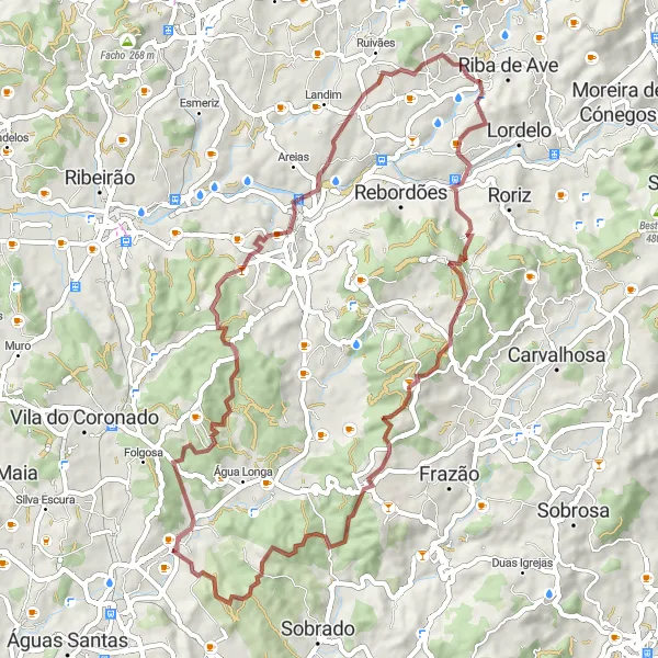 Miniatura do mapa de inspiração para ciclismo "Trilha de Gravel até Ruínas do moinho do Leça" em Norte, Portugal. Gerado pelo planejador de rotas de ciclismo Tarmacs.app