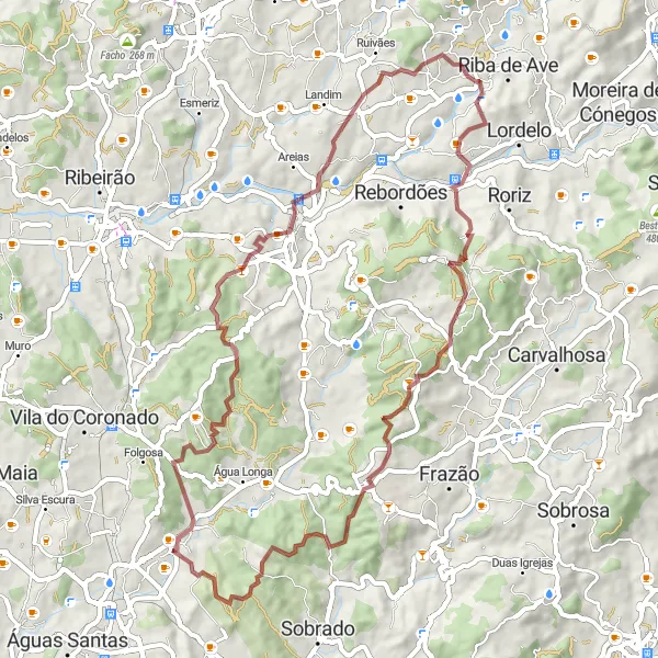 Map miniature of "Alfena Gravel Challenge" cycling inspiration in Norte, Portugal. Generated by Tarmacs.app cycling route planner