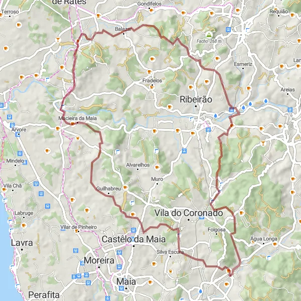 Miniatura do mapa de inspiração para ciclismo "Exploração Gravel de Maia" em Norte, Portugal. Gerado pelo planejador de rotas de ciclismo Tarmacs.app