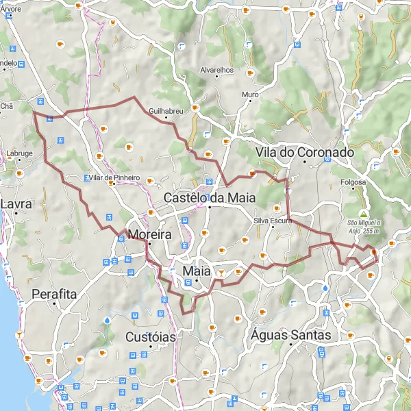 Map miniature of "Nogueira Gravel Ride" cycling inspiration in Norte, Portugal. Generated by Tarmacs.app cycling route planner