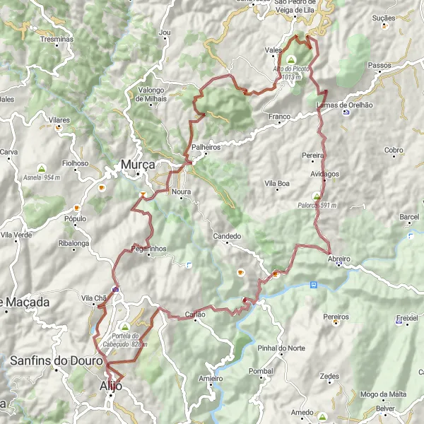 Map miniature of "Garraia to Alijó Gravel Route" cycling inspiration in Norte, Portugal. Generated by Tarmacs.app cycling route planner