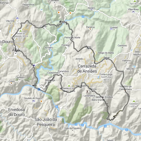 Miniatura do mapa de inspiração para ciclismo "Circuito das Aldeias Tradicionais do Douro" em Norte, Portugal. Gerado pelo planejador de rotas de ciclismo Tarmacs.app