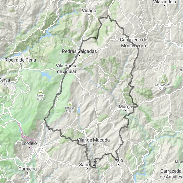 Miniatura do mapa de inspiração para ciclismo "Desafio das Montanhas de Trás-os-Montes" em Norte, Portugal. Gerado pelo planejador de rotas de ciclismo Tarmacs.app