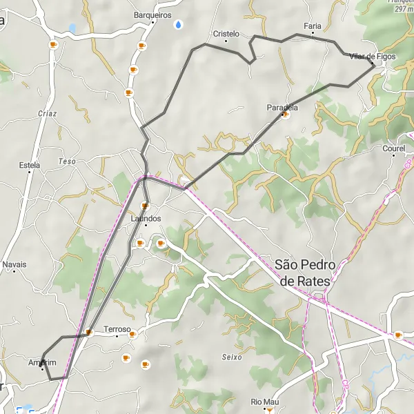 Miniatura do mapa de inspiração para ciclismo "Rota de Estrada de Vilar de Figos" em Norte, Portugal. Gerado pelo planejador de rotas de ciclismo Tarmacs.app