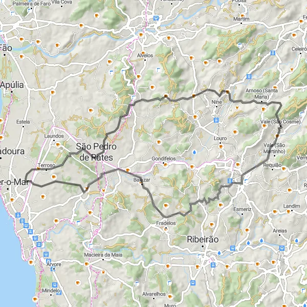 Miniatura do mapa de inspiração para ciclismo "Rota de Ciclismo de Estrada por Vila Nova de Famalicão" em Norte, Portugal. Gerado pelo planejador de rotas de ciclismo Tarmacs.app