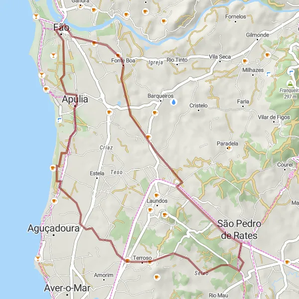 Miniatura do mapa de inspiração para ciclismo "Exploração Gravel de Apúlia e Fão" em Norte, Portugal. Gerado pelo planejador de rotas de ciclismo Tarmacs.app