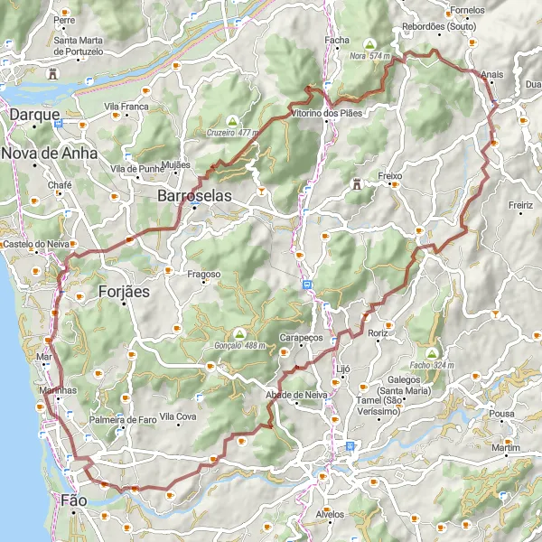Miniatura do mapa de inspiração para ciclismo "Trilho da Natureza" em Norte, Portugal. Gerado pelo planejador de rotas de ciclismo Tarmacs.app
