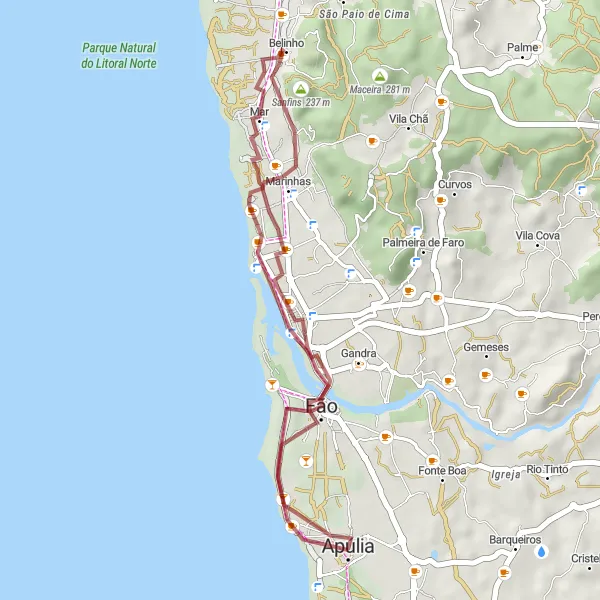 Miniatura do mapa de inspiração para ciclismo "Passeio de Gravel até Esposende" em Norte, Portugal. Gerado pelo planejador de rotas de ciclismo Tarmacs.app