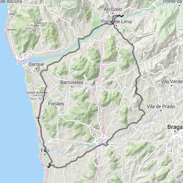Miniatura do mapa de inspiração para ciclismo "Passeio de Road até às Aldeias do Norte" em Norte, Portugal. Gerado pelo planejador de rotas de ciclismo Tarmacs.app