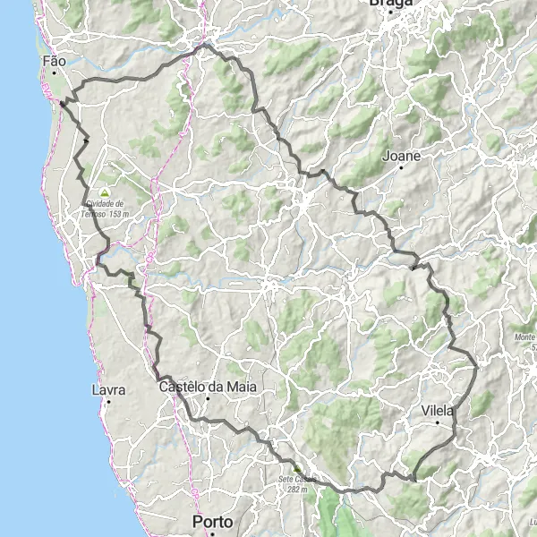 Miniatura do mapa de inspiração para ciclismo "Aventura por Gião Road Challenge" em Norte, Portugal. Gerado pelo planejador de rotas de ciclismo Tarmacs.app