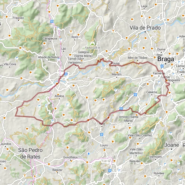 Miniatura do mapa de inspiração para ciclismo "Rota de Gravel Bandeira" em Norte, Portugal. Gerado pelo planejador de rotas de ciclismo Tarmacs.app