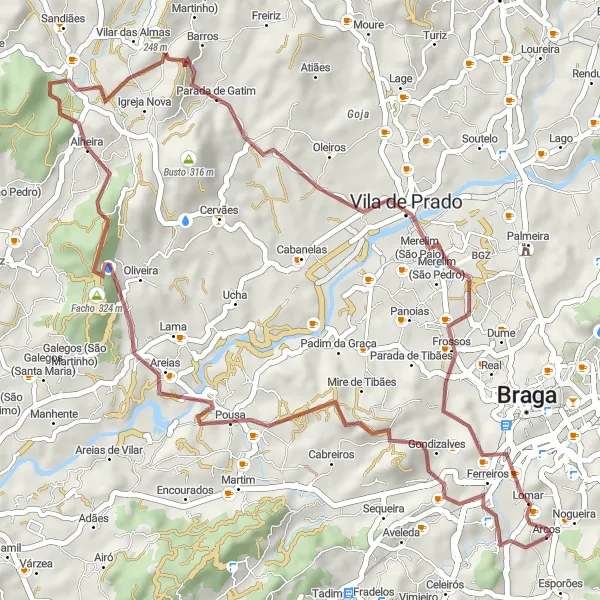 Map miniature of "Arcos - Gravel Delight" cycling inspiration in Norte, Portugal. Generated by Tarmacs.app cycling route planner