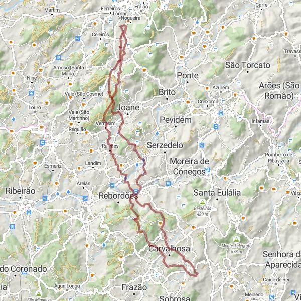 Miniatura do mapa de inspiração para ciclismo "Desafio Montanhoso de Arcos" em Norte, Portugal. Gerado pelo planejador de rotas de ciclismo Tarmacs.app