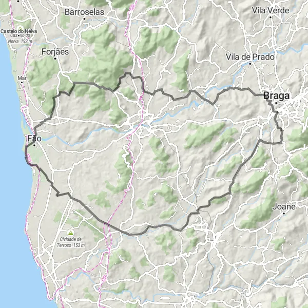 Miniatura do mapa de inspiração para ciclismo "Rota Montanhosa" em Norte, Portugal. Gerado pelo planejador de rotas de ciclismo Tarmacs.app