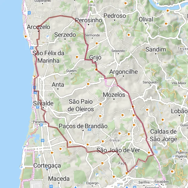 Miniatura do mapa de inspiração para ciclismo "Trilho de Gravel por Grijó e Espinho" em Norte, Portugal. Gerado pelo planejador de rotas de ciclismo Tarmacs.app