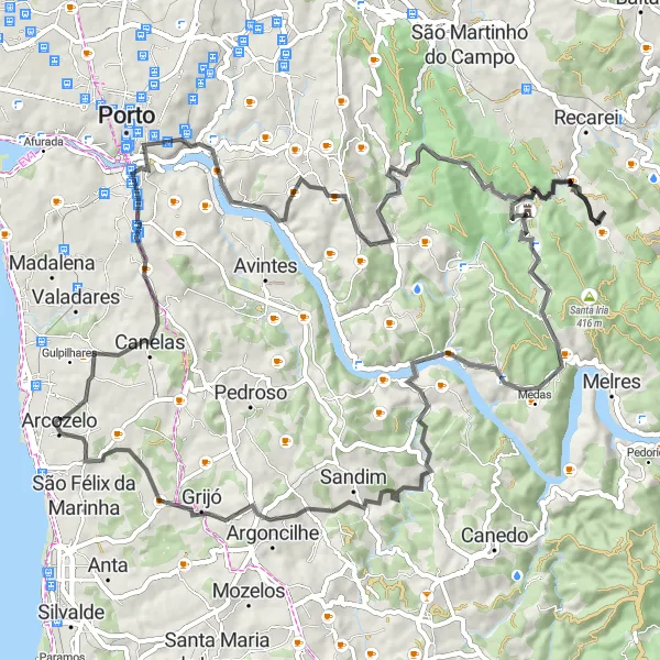 Miniatura do mapa de inspiração para ciclismo "Circuito Histórico de Arcozelo" em Norte, Portugal. Gerado pelo planejador de rotas de ciclismo Tarmacs.app
