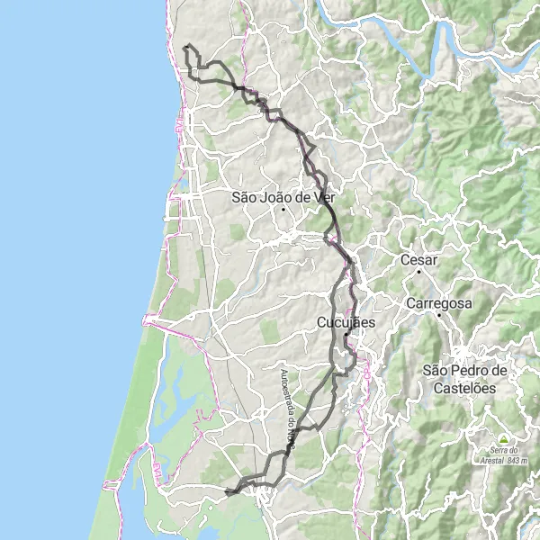 Miniatura do mapa de inspiração para ciclismo "Volta de Estrada por Serzedo e São Félix da Marinha" em Norte, Portugal. Gerado pelo planejador de rotas de ciclismo Tarmacs.app