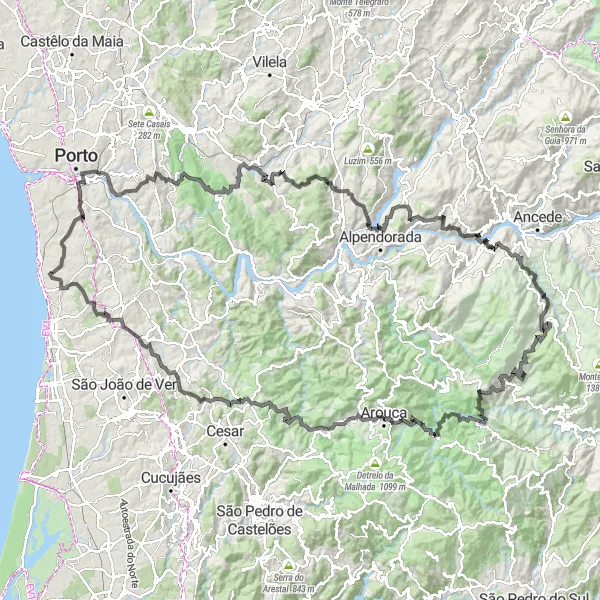 Miniatura do mapa de inspiração para ciclismo "Rota Cênica de Arcozelo" em Norte, Portugal. Gerado pelo planejador de rotas de ciclismo Tarmacs.app