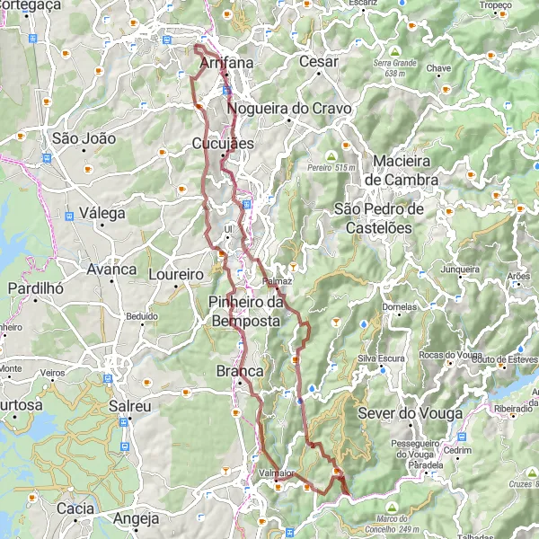 Miniatura do mapa de inspiração para ciclismo "Expedição Ao Interior de Aveiro" em Norte, Portugal. Gerado pelo planejador de rotas de ciclismo Tarmacs.app