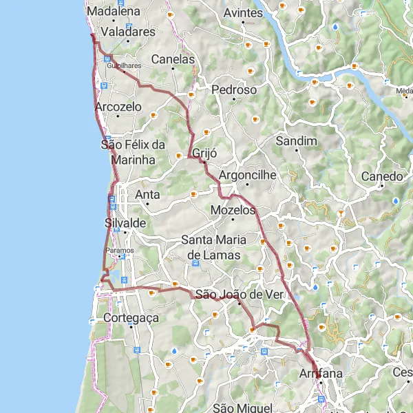 Miniatura do mapa de inspiração para ciclismo "Trilho de Gravel da Costa Verde" em Norte, Portugal. Gerado pelo planejador de rotas de ciclismo Tarmacs.app