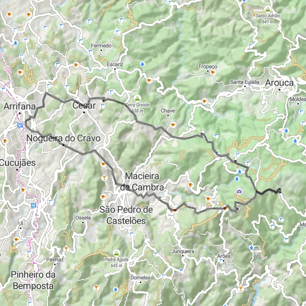 Miniatura do mapa de inspiração para ciclismo "Desafio Montanhoso de São João da Madeira" em Norte, Portugal. Gerado pelo planejador de rotas de ciclismo Tarmacs.app