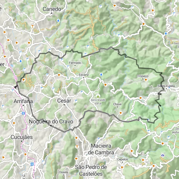 Miniatura do mapa de inspiração para ciclismo "Rota das Colinas e Património Histórico" em Norte, Portugal. Gerado pelo planejador de rotas de ciclismo Tarmacs.app