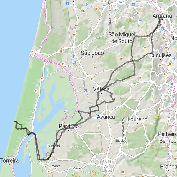Miniatura do mapa de inspiração para ciclismo "Rota das Aldeias de Aveiro" em Norte, Portugal. Gerado pelo planejador de rotas de ciclismo Tarmacs.app