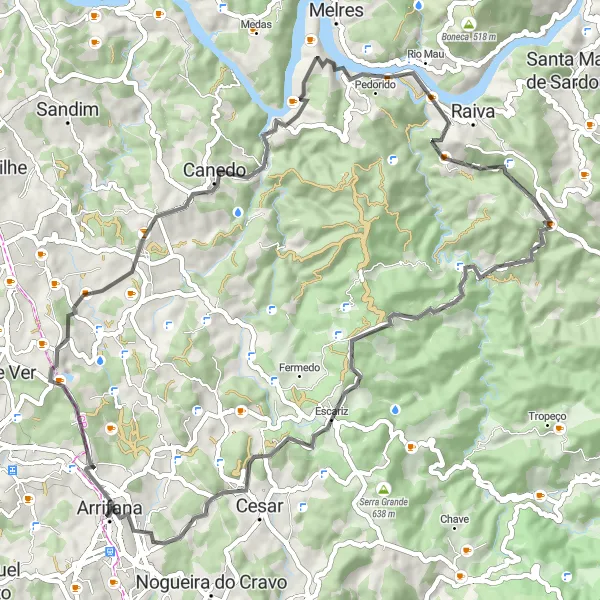 Miniatura do mapa de inspiração para ciclismo "Circuito das Colinas do Norte" em Norte, Portugal. Gerado pelo planejador de rotas de ciclismo Tarmacs.app